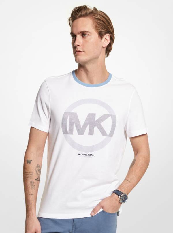 Panske Tricko Michael Kors Logo Charm Cotton Biele - Oblecenie Michael Kors Lacne | KTMNO-4839